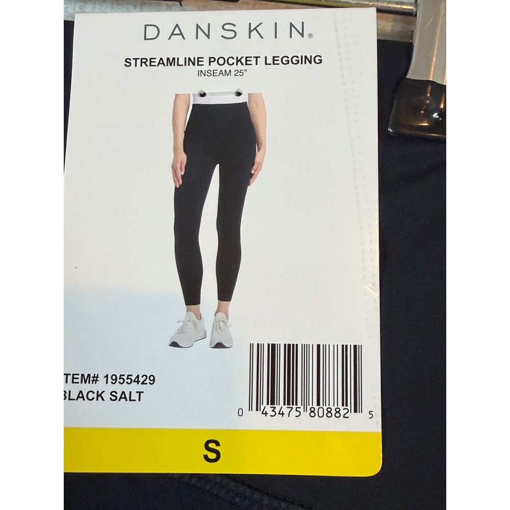 Danskin Streamline Pocket Legging Black Salt High Rise •S• Yoga Training Pilates